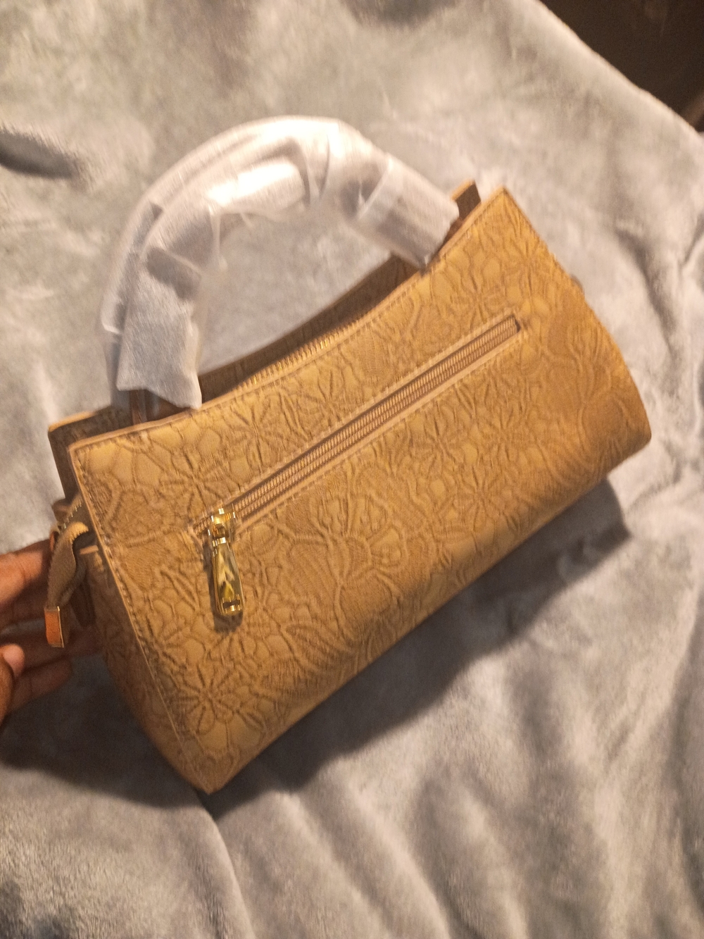 Textured Tan Wristlet Clutch with Gold Zip